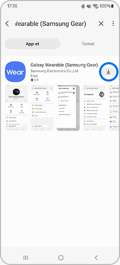 Pamja e ekranit “App-et” dhe “Temat” me prekjen e ikonës së instalimit.