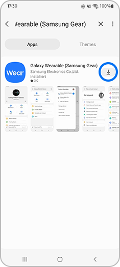 Das Symbol zum Herunterladen der Galaxy Wearable App ist markiert.