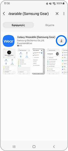 Εμφάνιση της οθόνης «Εφαρμογές» και «Θέματα» με πατημένο το εικονίδιο Εγκατάσταση