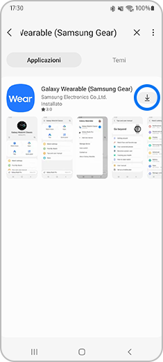 Immagine della schermata “App” e “Temi” con un tocco sull’icona installare.