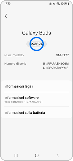 Immagine della schermata “Informazioni sugliuauricolai” con l’opzione “Modificare” evidenziata.