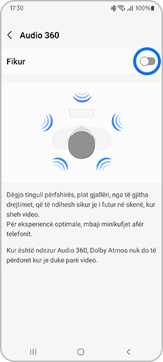 Pamje e ekranit " Audio 360" me butonin e theksuar.