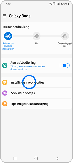 Weergave van de Galaxy Weareable-app met Galaxy Buds verbonden.