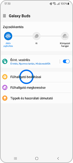 Kép a Galaxy Wearable alkalmazásról, miközben csatlakoztatva van a Galaxy Buds.