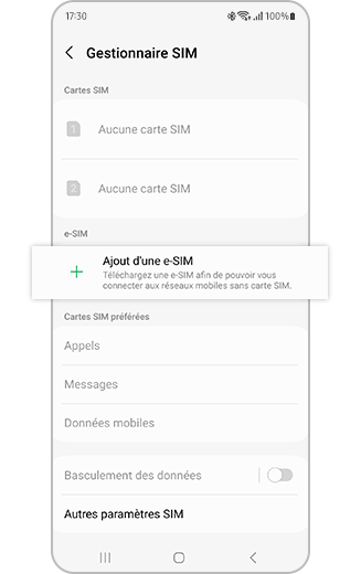 Ajouter eSIM sélectionné sous le gestionnaire SIM.