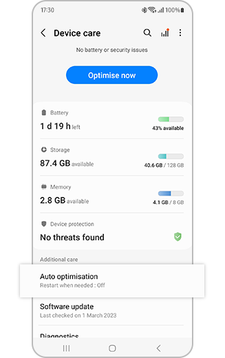 View of the Auto-optimisation setting highlighted.