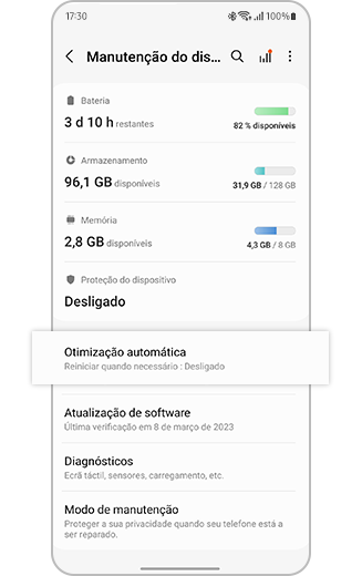Vista da definição Otimização automática destacada.