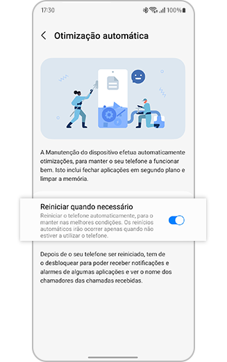 Vista da definição Reiniciar quando necessário destacada.