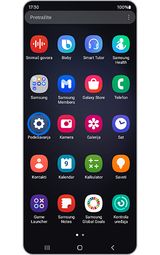 Prikaz istaknute ikone Podešavanja.