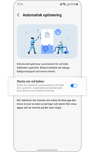 Bild där inställningen Starta om vid behov är markerad.