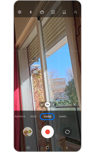 Video režīma ikonas skats ir izcelts.