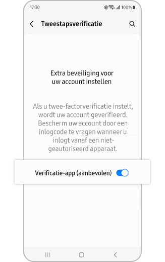 Afbeelding van tweestapsbeveiligingsinstellingen met verificatie-appinstelling.