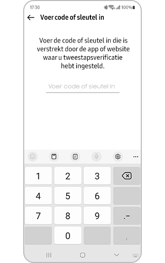 Afbeelding van Samsung Pass-instellingen met optie code of sleutel invoeren.
