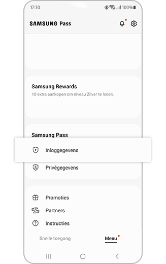 Afbeelding van de aanmeldingsinformatie voor Samsung Pass.