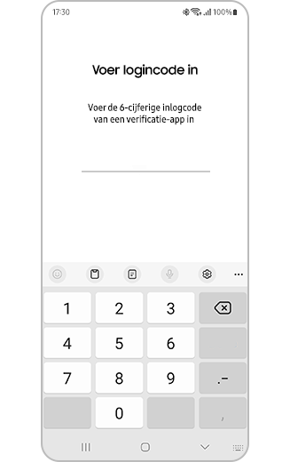 Afbeelding van het scherm van de app of website waar de inlogcode moet worden ingevoerd.
