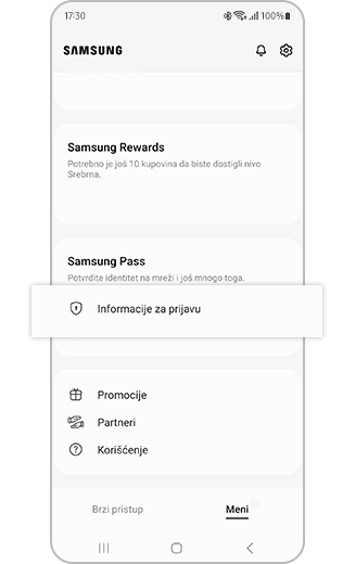 Prikaz informacija za prijavu na Samsung Pass.
