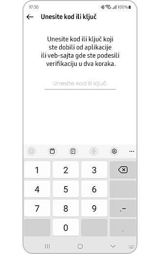 Prikaz podešavanja za Samsung Pass sa opcijom za unos koda ili ključa.