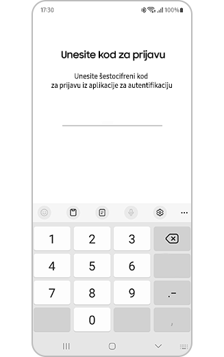 Prikaz ekrana aplikacije ili veb-sajta sa opcijom za unos koda za prijavu.