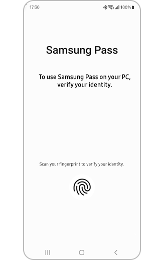 View of Samsung Pass mobile app verification page.