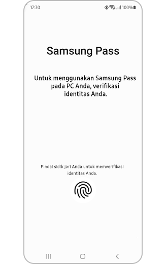 Tampilan laman verifikasi aplikasi Samsung Pass ponsel.