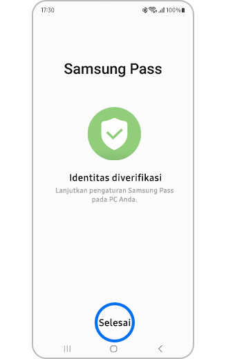 Tampilan layar identitas diverifikasi Samsung Pass ponsel.