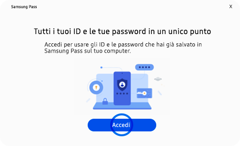Vista della pagina di accesso dell'app Samsung Pass PC.