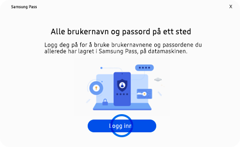Visning av Samsung Pass-appens påloggingsside for PC.