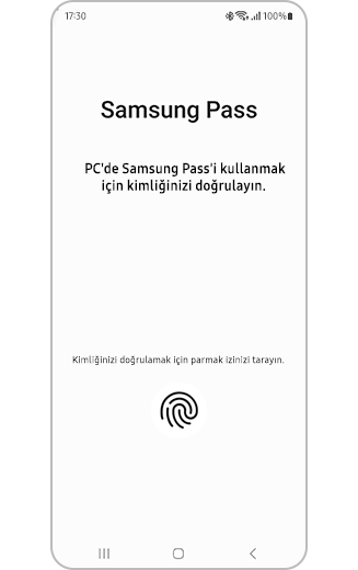 Samsung Pass mobil uygulamasının doğrulama sayfasının görüntüsü.