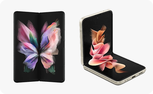 Vista de telemóveis dobráveis da Samsung.