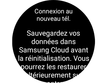Aperçu de l’écran « Connexion au nouveau téléphone » affichant un message d’invitation à sauvegarder les données.