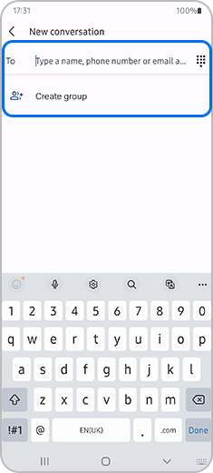 Step 2. Screenshot of a new conversation with the “To” and “Create group” options highlighted.
