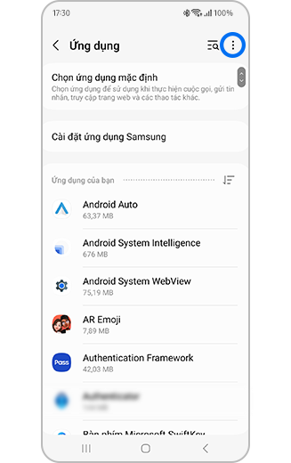 Hình ảnh biểu tượng Tùy chọn khác được tô sáng bên trong menu Ứng dụng.