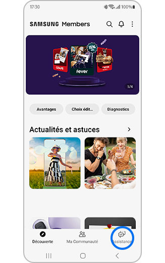 Vue de Samsung Members avec l’option Assistance en évidence.