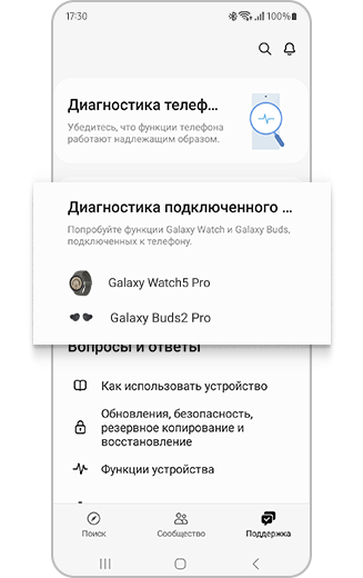 Функция Поддержки Galaxy Members с выделенными подключенными устройствами.