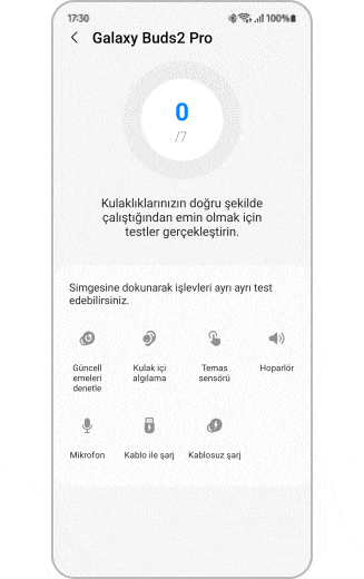 Bağlı cihaz tanılama seçeneklerinin görünümü.