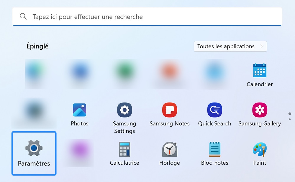 Vue de l’option Paramètres.