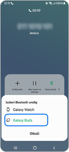 Prikaz iskočnog menija "Izaberi Bluetooth uređaj" na pametnom telefonu sa istaknutom opcijom "Galaxy Buds2".