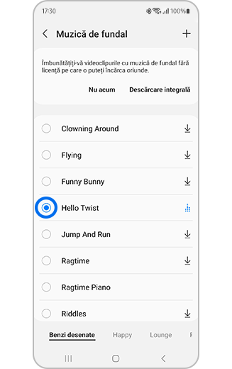 Imagine cu selectarea muzicii.