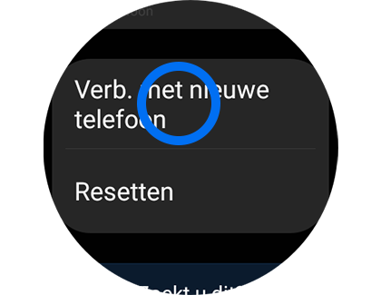 Algemeen scherm met de optie "Verb. met nieuwe telefoon" gemarkeerd.