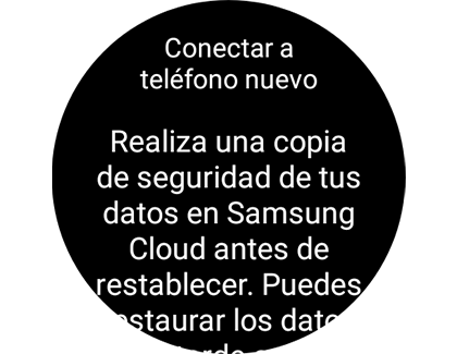 Vista de la pantalla "Conectar a teléfono nuevo" que muestra un mensaje para hacer una copia de seguridad de los datos.