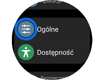 Widok menu Ustawienia z wyróżnioną opcją „Ogólne”.