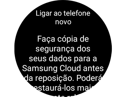 Vista do ecrã “Ligar a um novo telefone” a apresentar uma mensagem para guardar uma cópia de segurança.