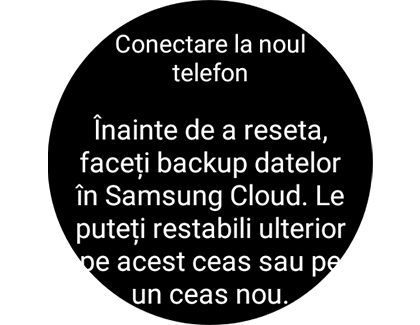 Imagine cu ecranul „Conectare la noul telefon” care afișează un mesaj pentru a face backup datelor.