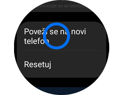 Prikaz ekrana Opšte sa označenom opcijom „Poveži se na novi telefon”.