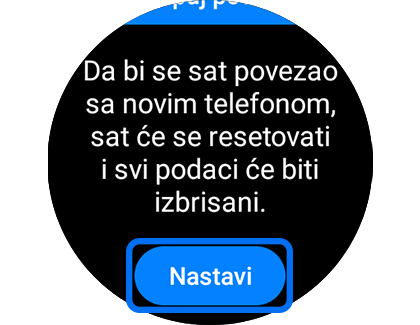 Prikaz ekrana „Izrada rezervne kopije podataka” sa označenim dugmetom „Nastavi”.