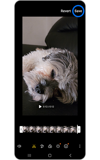 View of video editing save button.