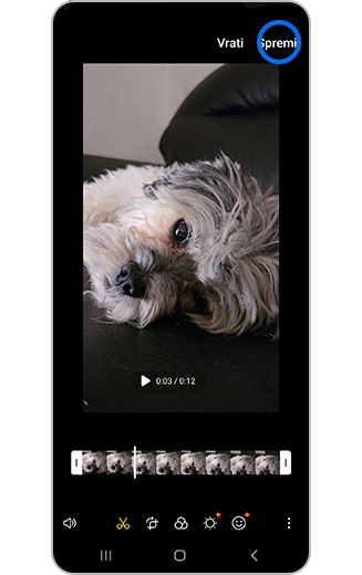 Prikaz gumba za spremanje uređivanja videozapisa.