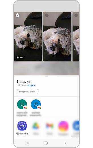 Prikaz dostupnih opcija dijeljenja.