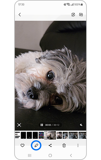 Pasirinkto vaizdo įrašo atvaizdas su pažymėta redagavimo piktograma.