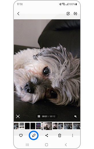Vista de vídeo selecionado com destaque para o ícone de edição.